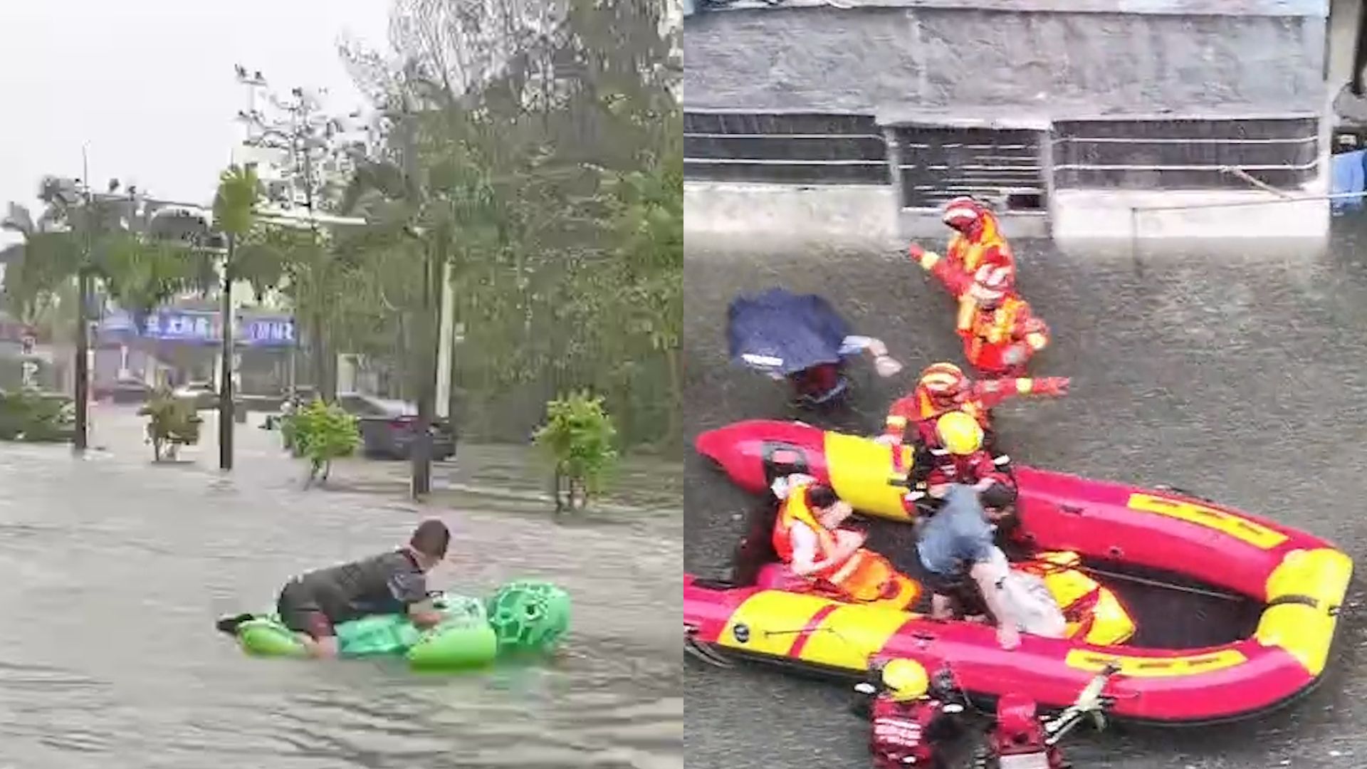 广西北海暴雨致内涝：有人用游泳圈划水过街，消防紧急疏散群众