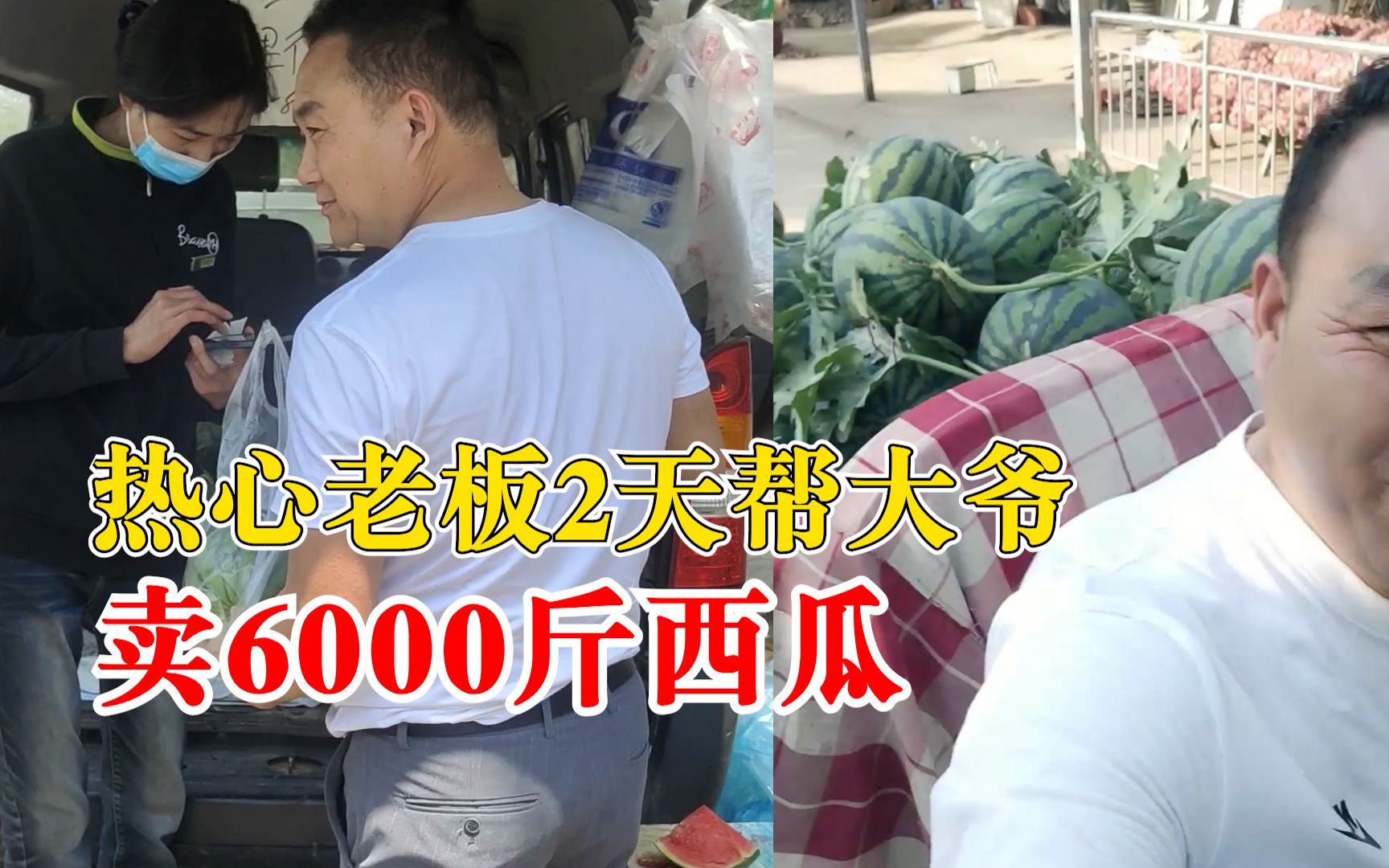 大爷西瓜滞销餐馆老板2天帮卖6000斤：大家都不容易，能帮一点是一点