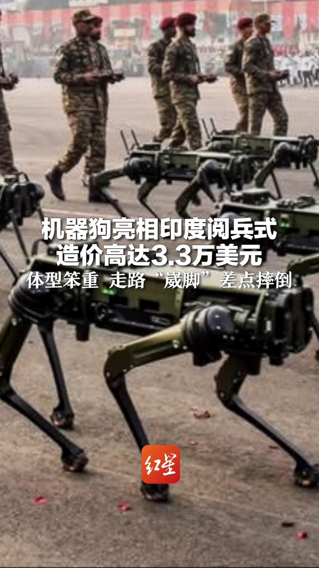 机器狗亮相印度阅兵式 造价高达3.3万美元 体型笨重，走路“崴脚”差点摔倒