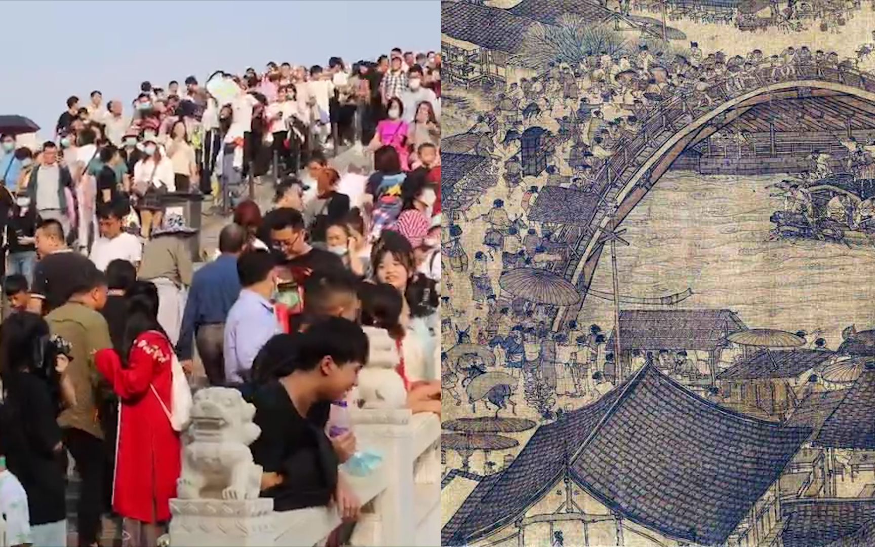 小长假第二天各地景区爆满：真人版清明上河图，千年佛像被摸发亮