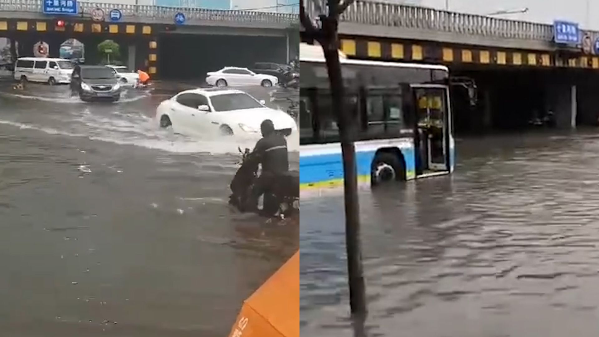北京暴雨多处积水断路：桥下公交涉水停驶 井盖被冲走路人热心堵住