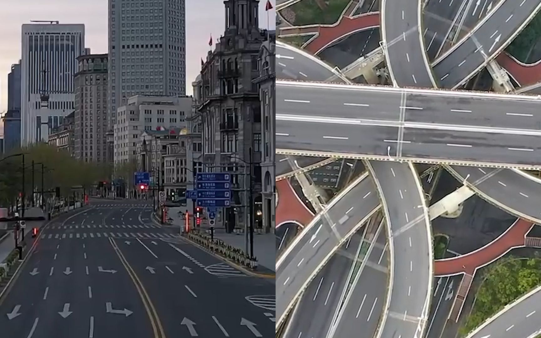 航拍浦西封控第一天：昔日热闹的上海外滩空无一人 道路不见车流