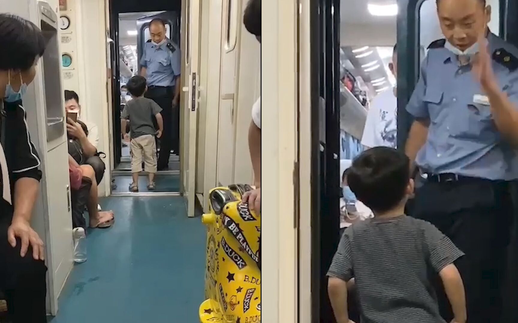 男孩火车上摔倒后找列车员提建议刹车慢点，列车员暖心回应！