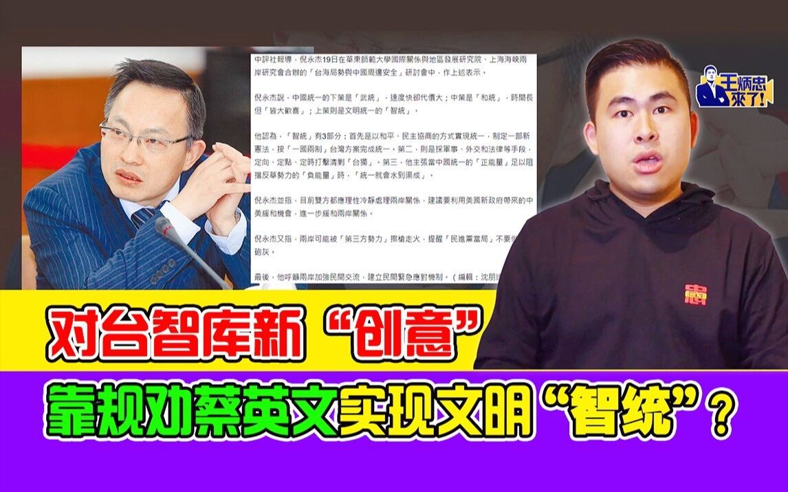 王炳忠：对台智库新“创意” 靠规劝蔡英文实现文明“智统”？
