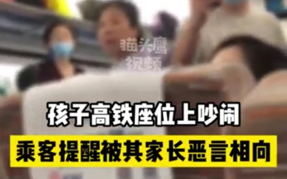 熊孩子高铁上吵闹不止，乘客提醒被家长怼：法律没规定不让喊