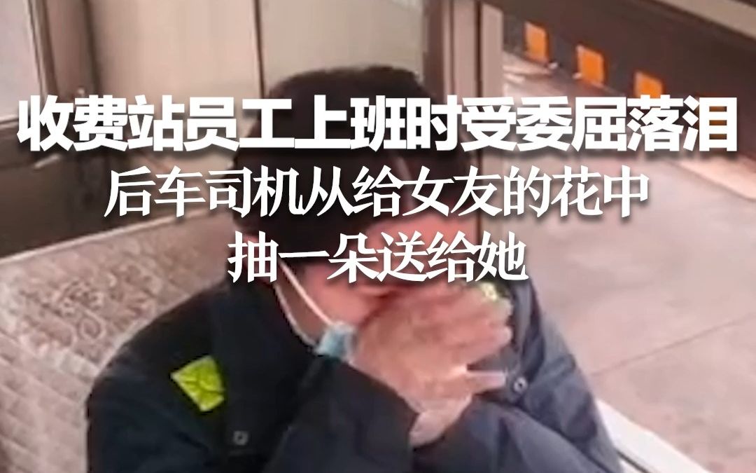 收费站员工上班时受委屈落泪 后车司机从给女友的花中抽一朵送给她