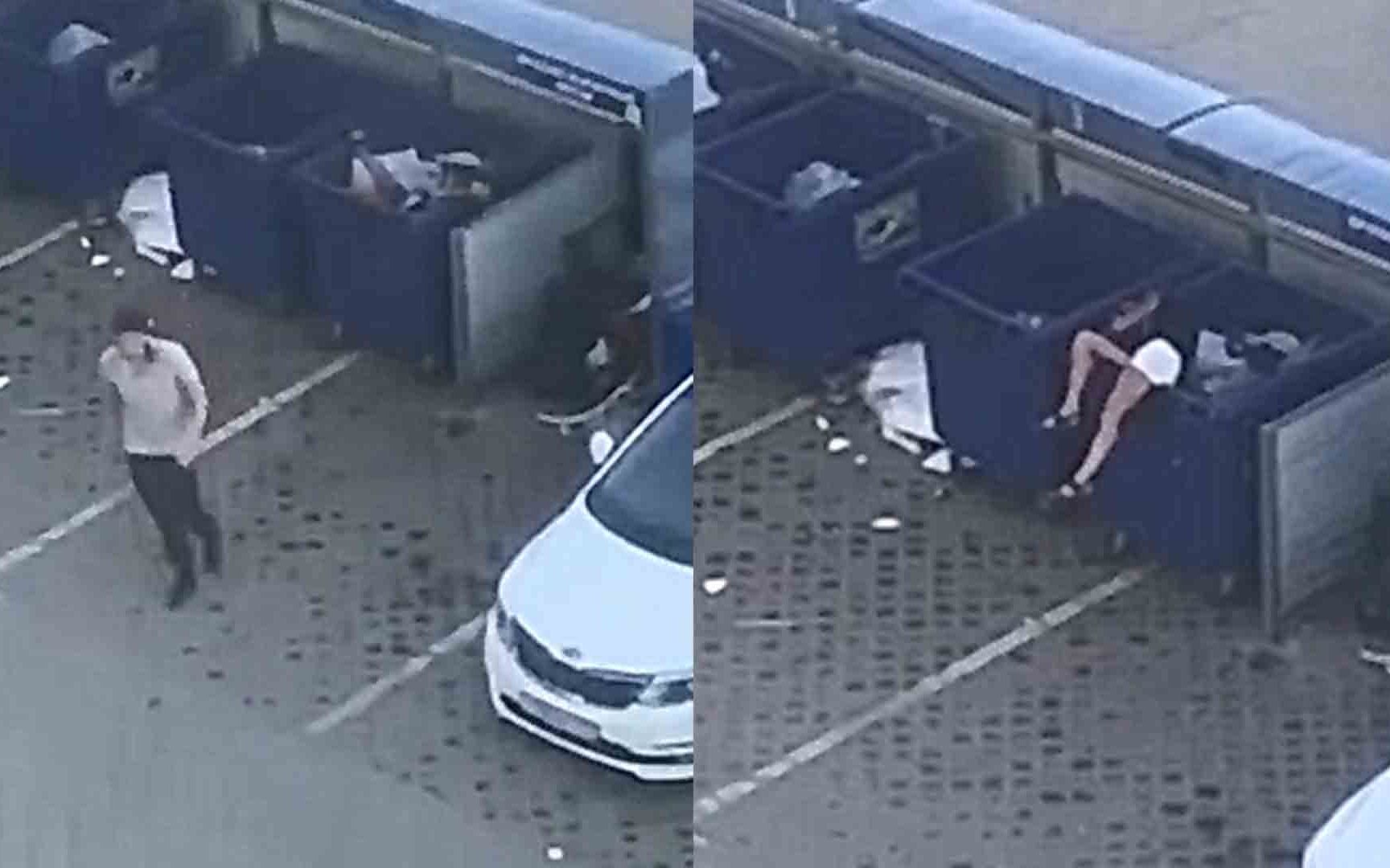 战斗民族的爱情？情侣吵架急了眼 男子竟一把抱起女友扔进垃圾桶