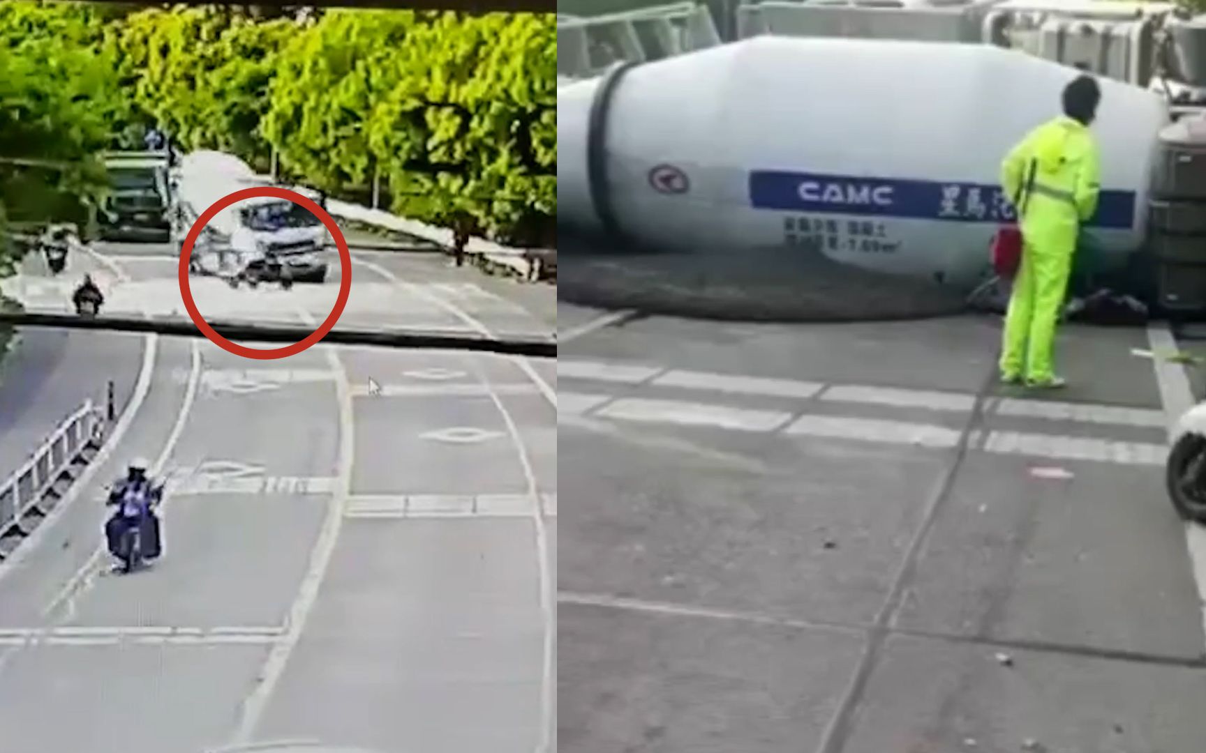 浙江嘉兴一电动车转弯抢行挤翻混凝土罐车 骑手惨遭砸压命丧车身下