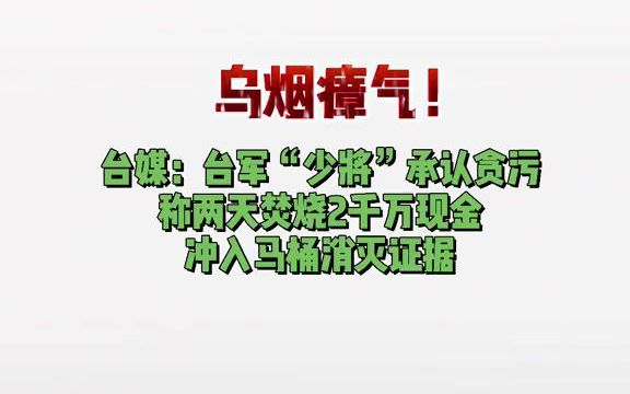 台军“少将”承认贪污，称两天焚烧2千万现金，冲入马桶消灭证据