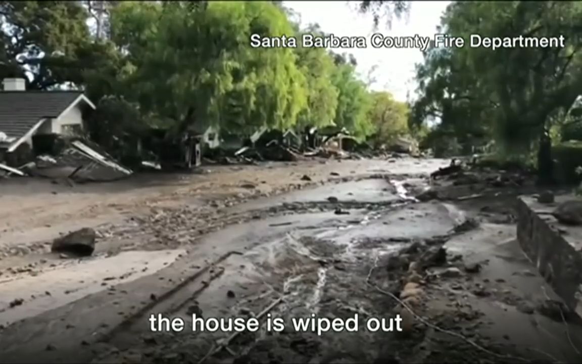 美国加州发生泥石流 “灾区像战场”