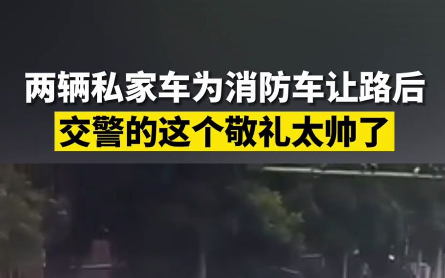 两辆私家车为消防车让路后 交警的这个敬礼太帅了 点赞