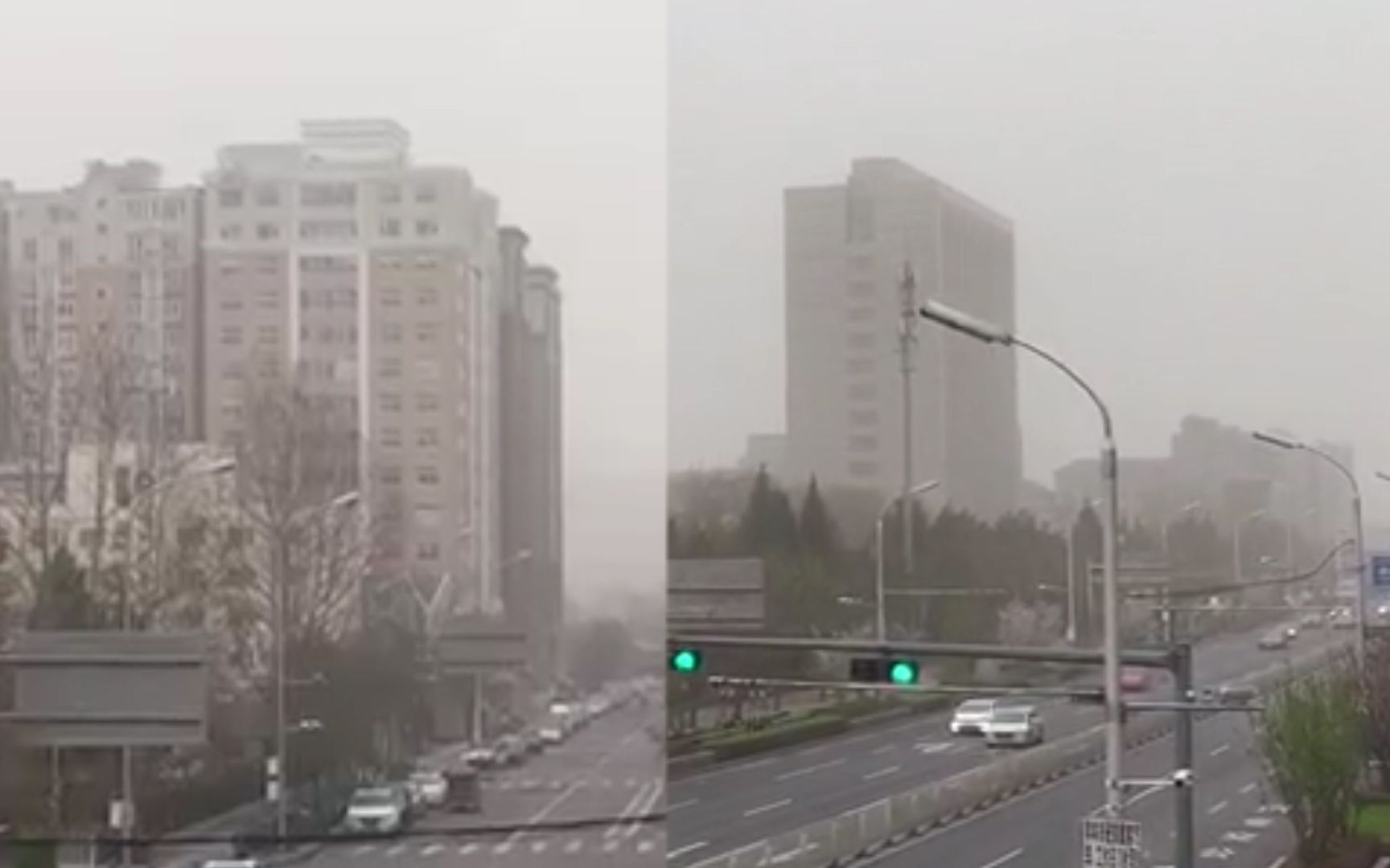 直击北京沙尘天气来袭：街头建筑物能见度降低