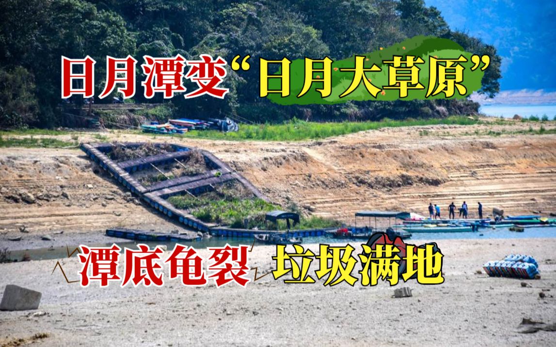 台湾大旱！日月潭变“大草原”潭底龟裂垃圾遍地......