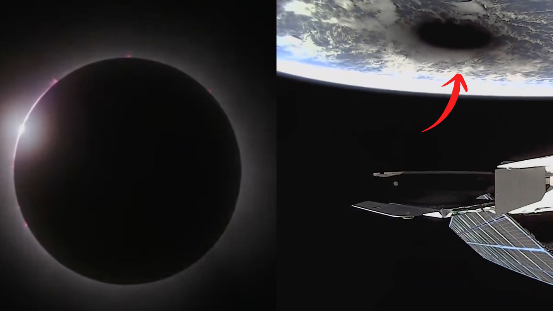 太空视角看2024年日全食全程：湛蓝星球上巨大月影随地球自转移动