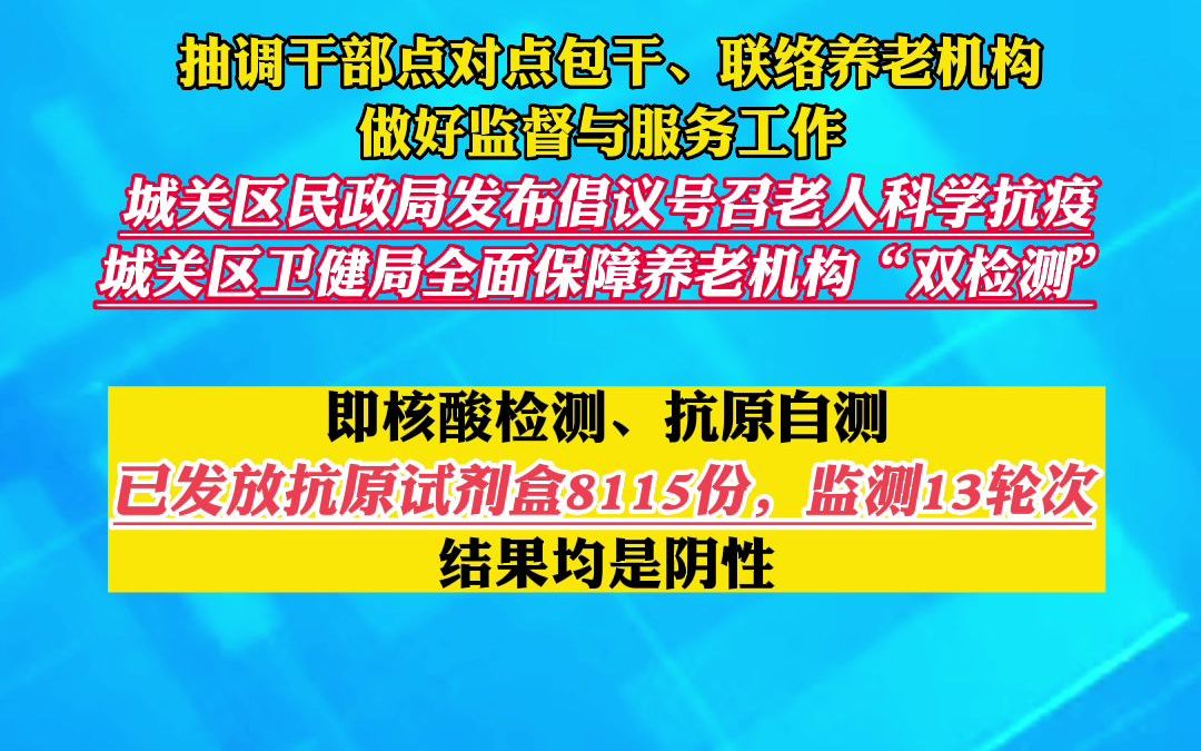 本轮疫情发生以来，针对养老机构的疫情防控，城关区严格按照《（第九版）防控方案》及民政部办公厅印发的《养老机构（第五版）防控指南》，迅速对全区养老服务机构实行封闭