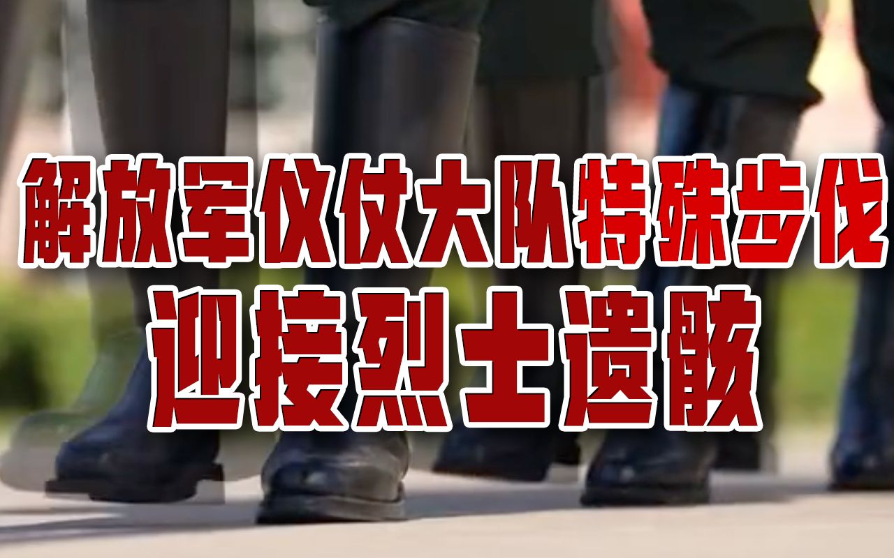 解放军仪仗大队用特殊步伐迎接烈士遗骸
