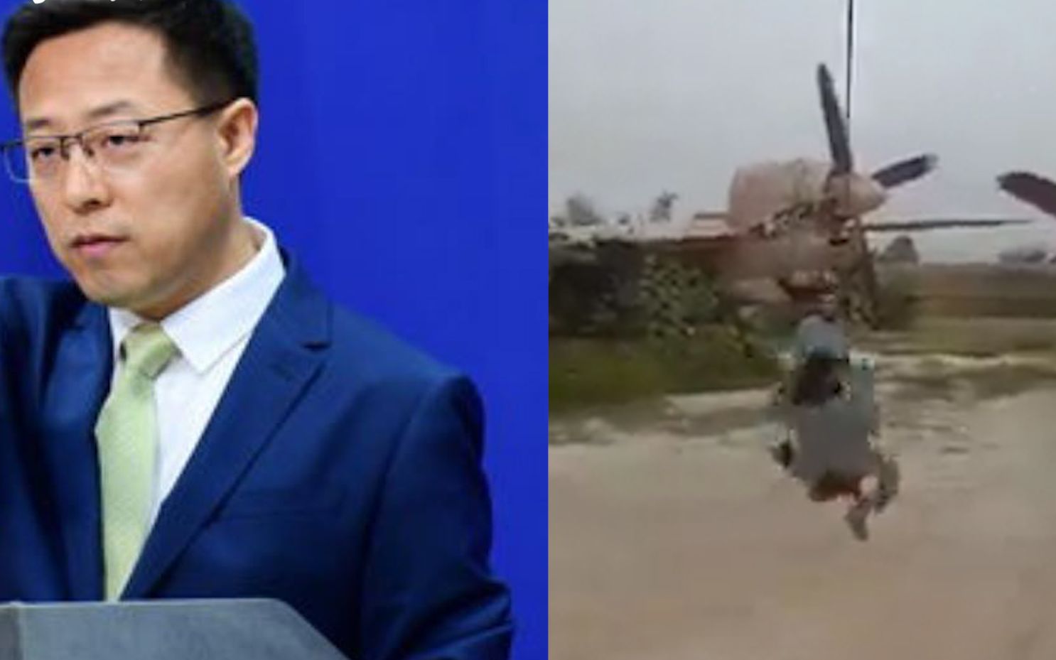 赵立坚推特转发塔利班士兵废弃飞机上荡秋千视频：帝国坟场