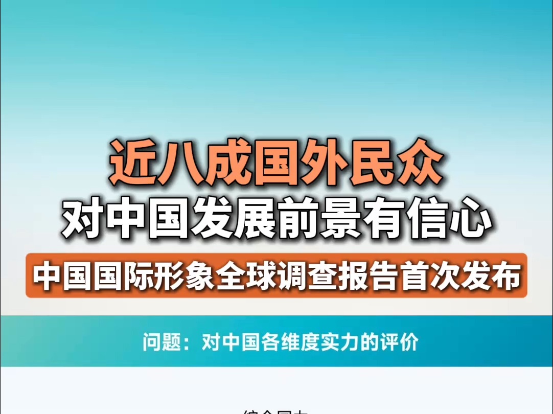 近八成国外民众对中国发展前景有信心，中国国际形象全球调查报告首次发布