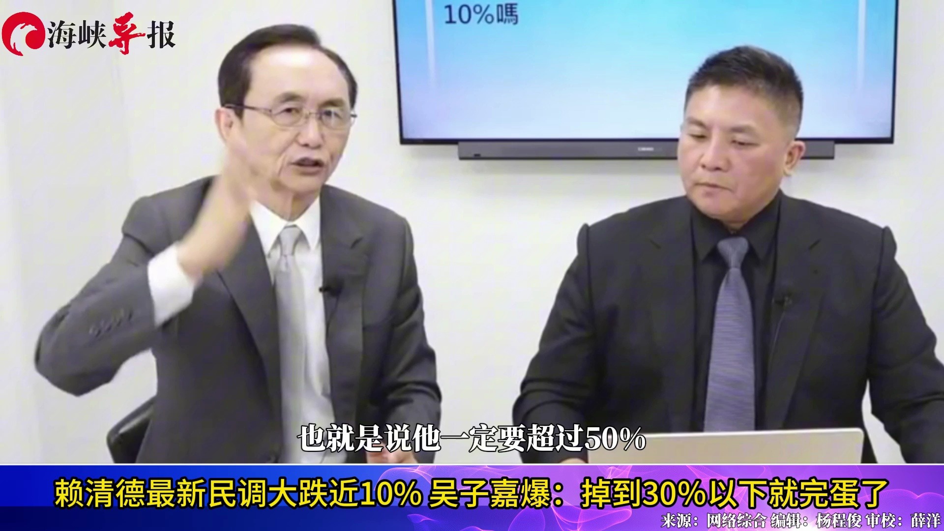赖清德上任一个月支持度大跌，吴子嘉爆：掉到30％以下就完蛋了
