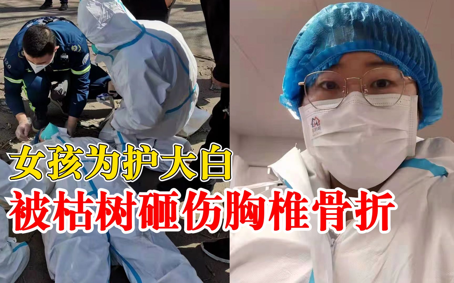 女孩为护大白被枯树砸伤胸椎骨折，同事：她平时就很积极主动