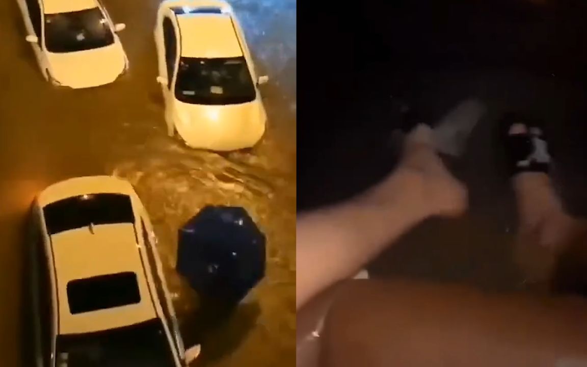 厦门暴雨一夜闪电1102次 道路积水一片汪洋 乘客坐车里淡定泡脚