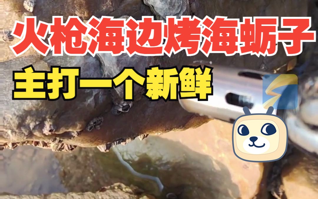 男子提喷火枪到海边烤海蛎子 现烤现吃：很鲜但有点咸，吃饱就走