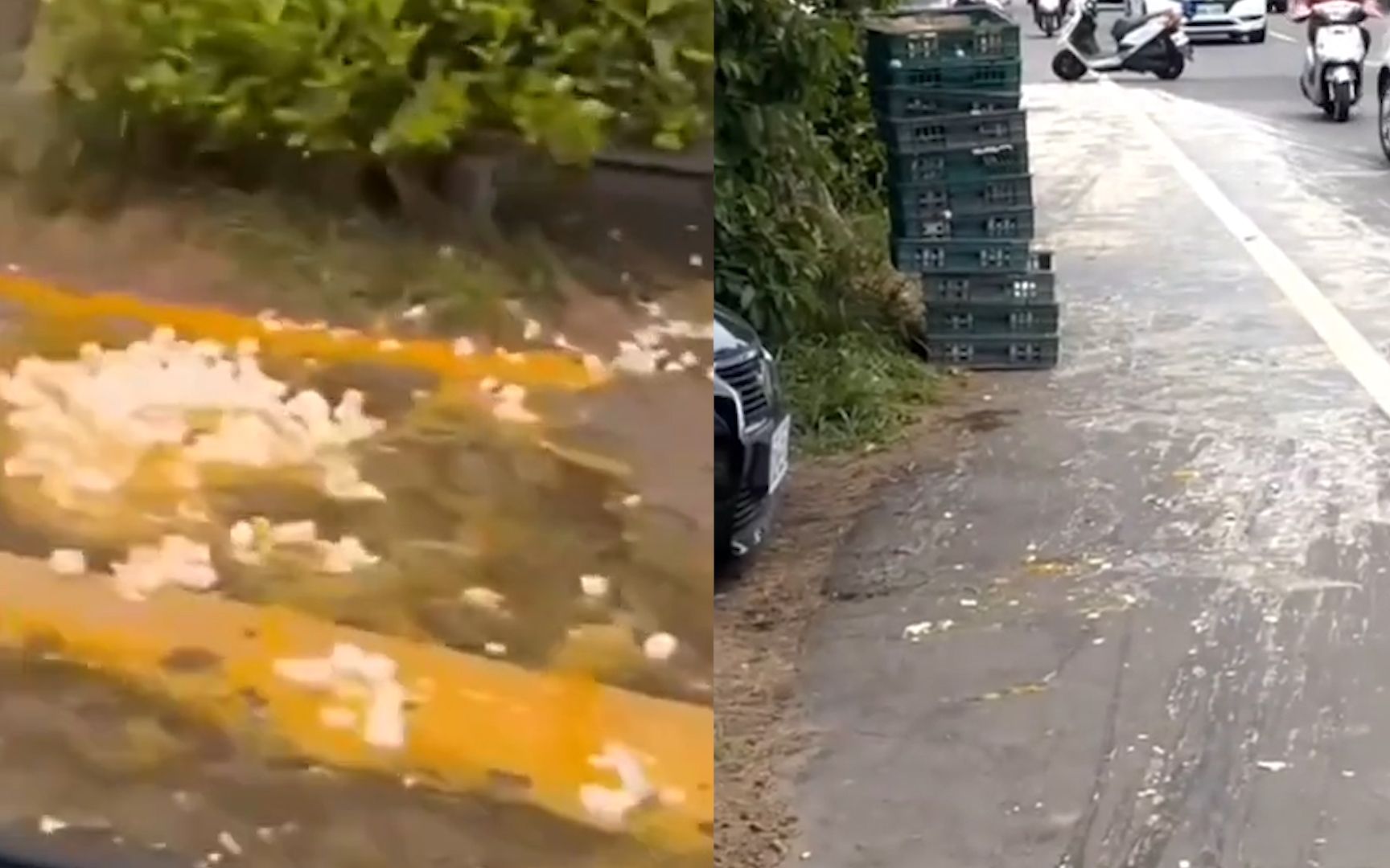 蛋荒持续！十来箱鸡蛋滑出货车摔成一滩蛋花 台网友心疼得捶胸顿足