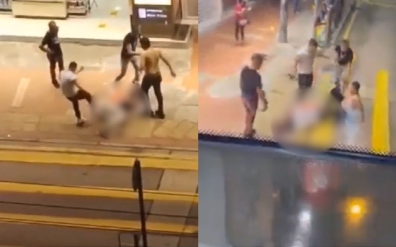 4名南亚裔青年香港闹市围殴中年男：施拳暴揍猛踹 扯皮带拖上马路