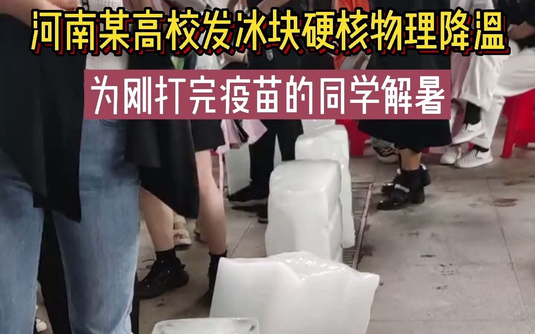 都市报道【河南某高校发冰块硬核物理降温，为刚打完疫苗的同学解暑。】
