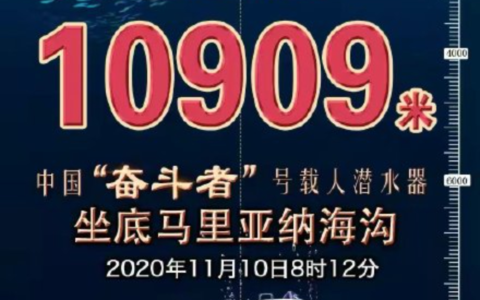 10909米！“奋斗者”号载人潜水器在马里亚纳海沟成功坐底