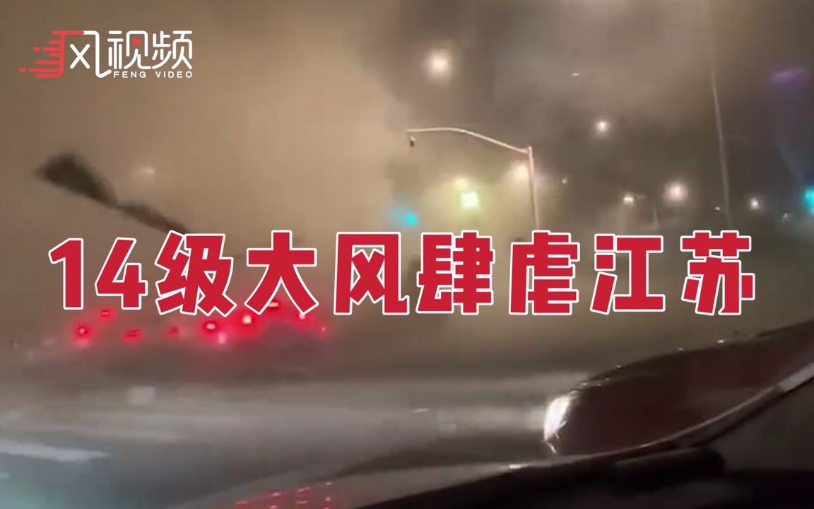 江苏14级大风吹断树木，吹倒路牌，吹得飞机原地转圈