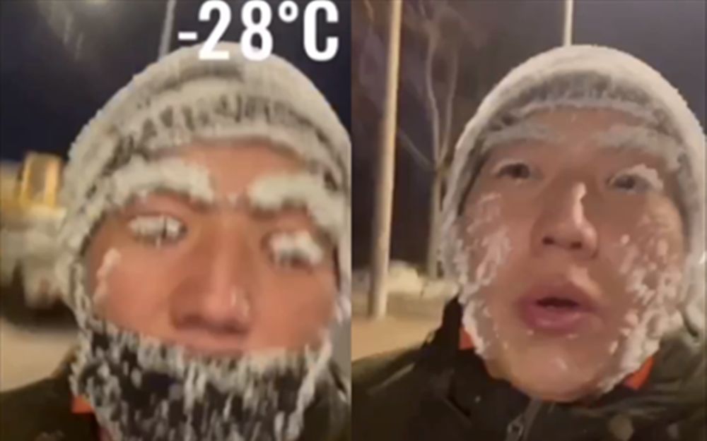 哈尔滨到底有多冷？男子晨跑后秒变“圣诞老人” 全脸挂满冰霜