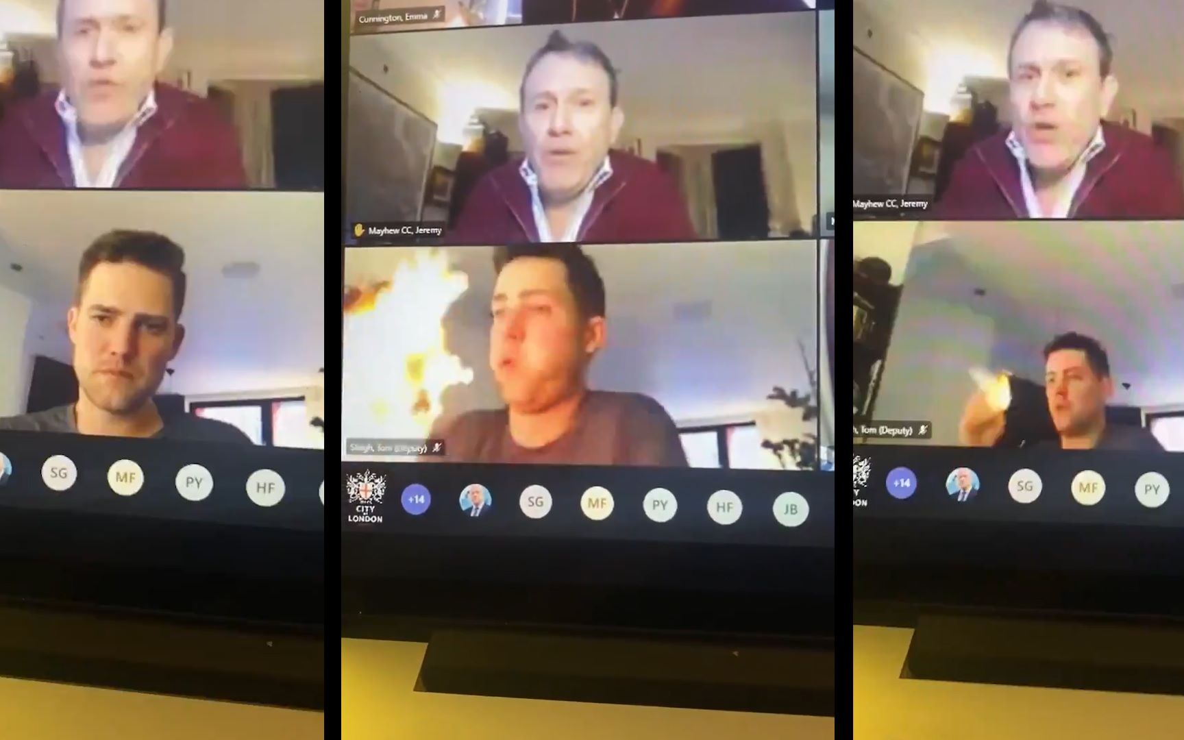 英国议员视频会议中 屏幕上突然窜出火苗