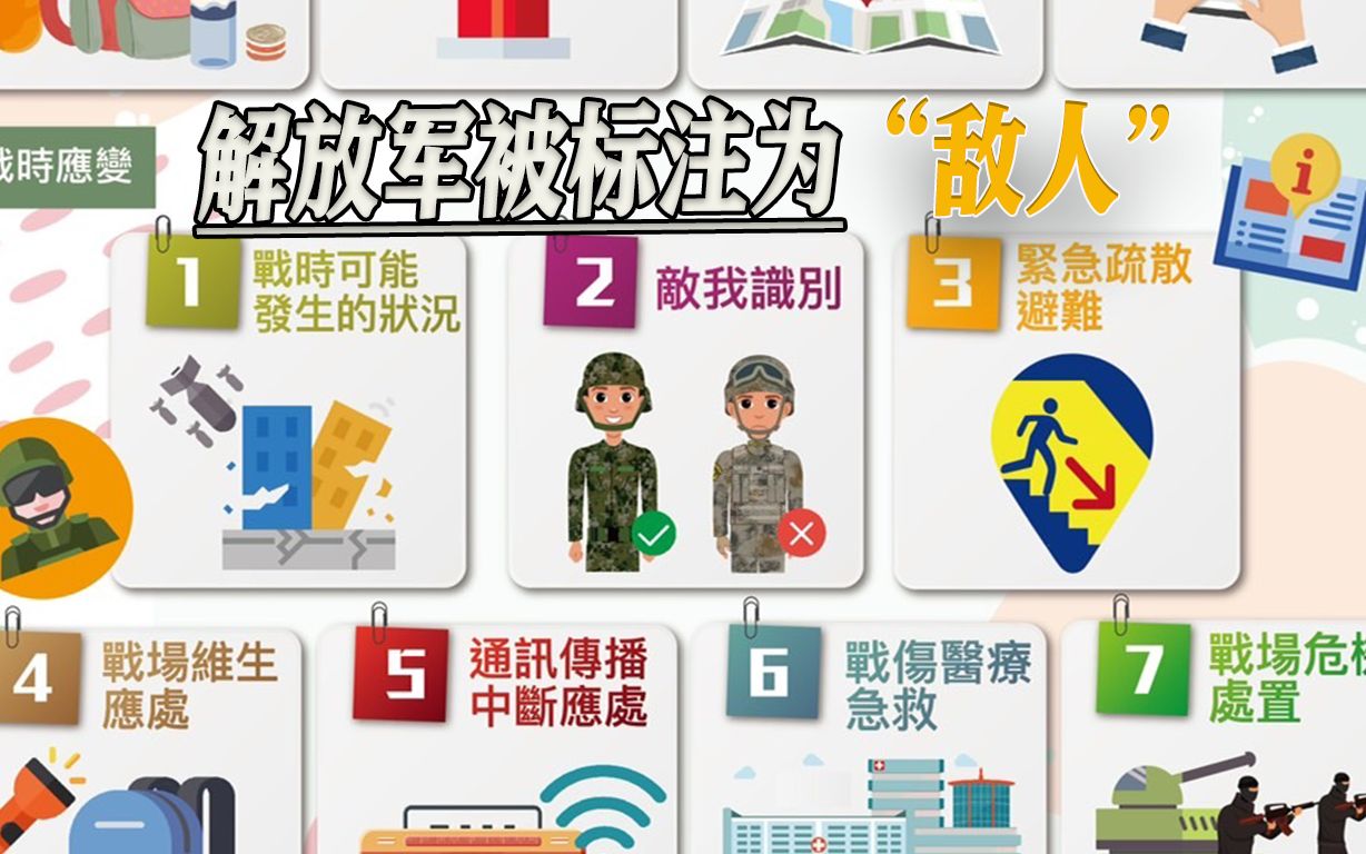 鼓吹台海战争，台当局发布“应变手册”，解放军被标注为“敌人”