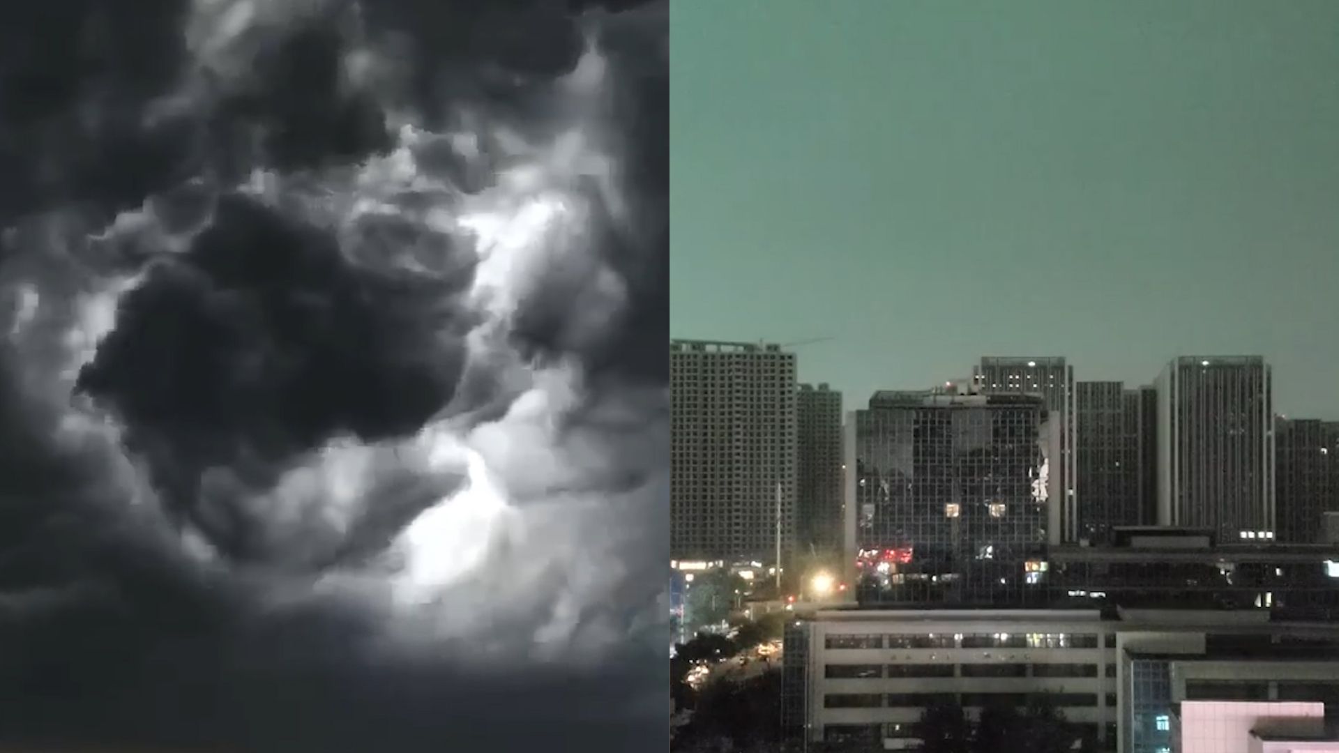 郑州暴雨白天瞬间变黑夜 城区现罕见“绿色天空” 交警趟水排险