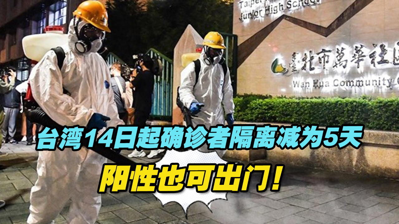 台湾14日起确诊者隔离减为5天，阳性也可出门！