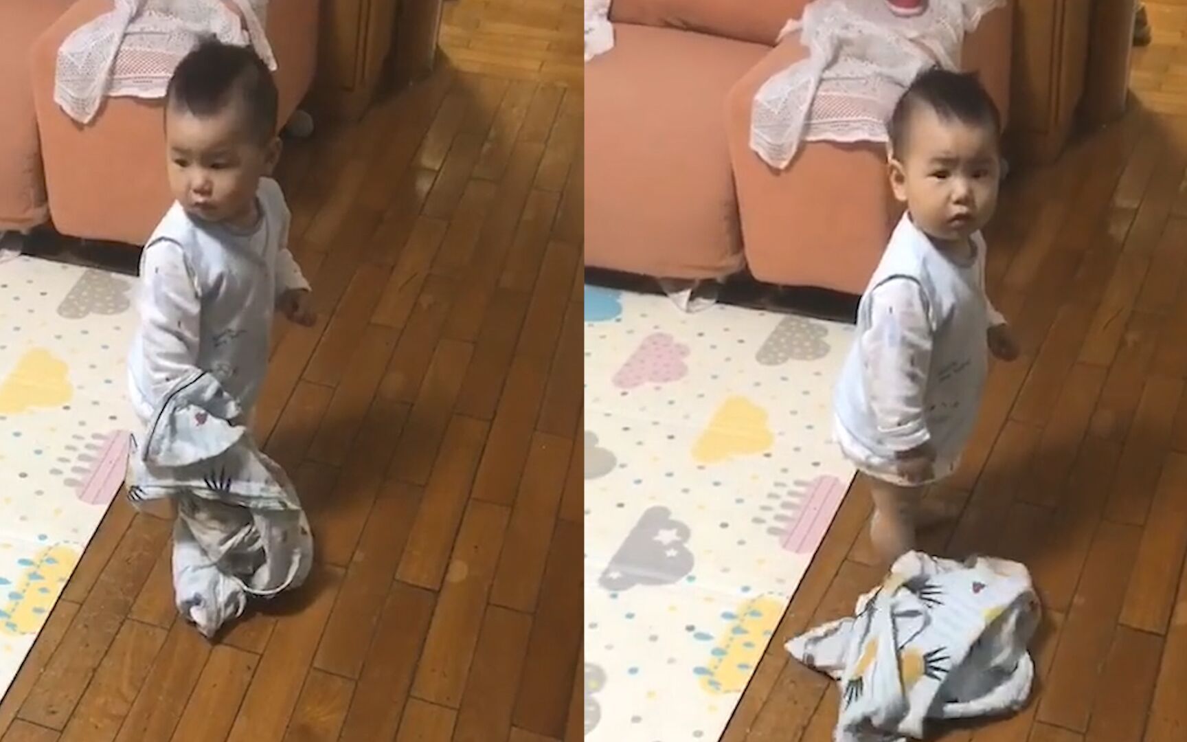 萌娃以为妈妈回家拿睡衣迎接 爸爸告知真相后衣服瞬间拿不动了