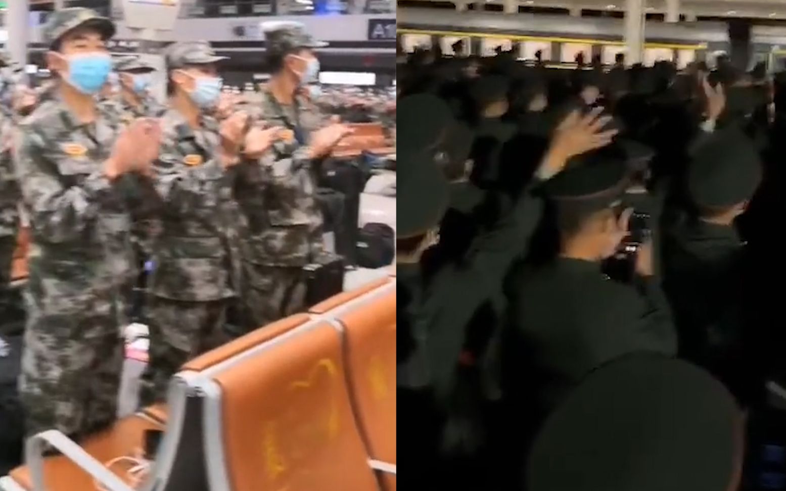 新兵老兵车站相遇 一边是今后一边是曾经 敬礼后鼓掌欢送挥手告别