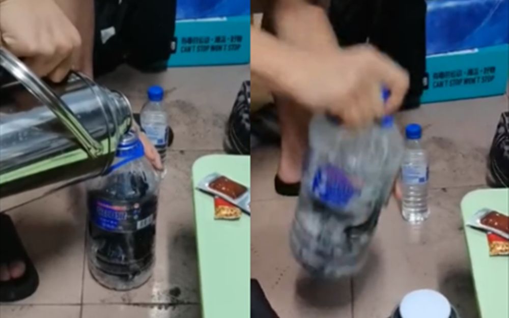高校学生自制“全手动洗袜摇桶机” 矿泉水瓶加洗衣液疯狂摇晃