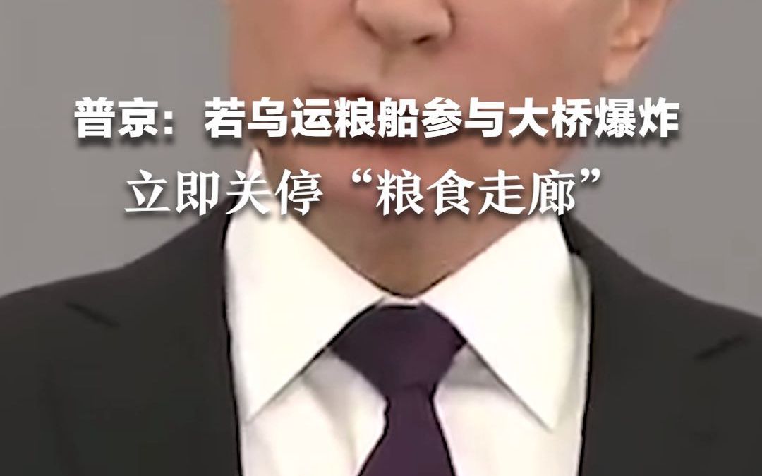 普京：若证实乌运粮船参与克里米亚大桥爆炸，立即关停“粮食走廊”。