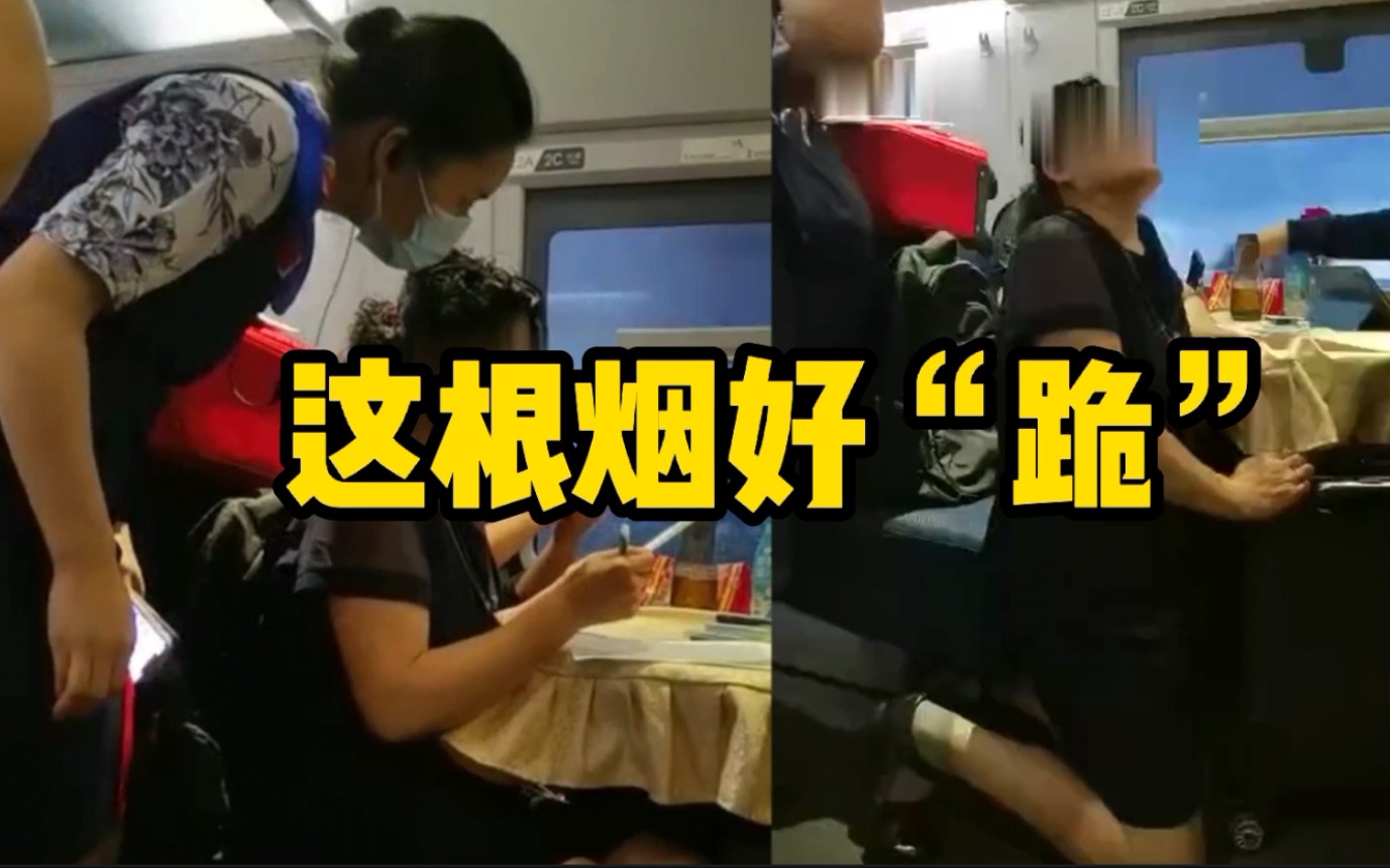 大妈躲高铁厕所抽烟触发警报 接受处理时突然下跪认错