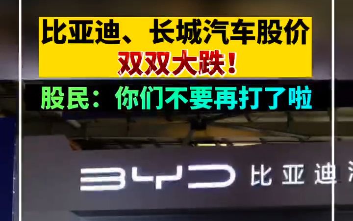 股民：你们不要再打啦！比亚迪、长城汽车股价双双大跌