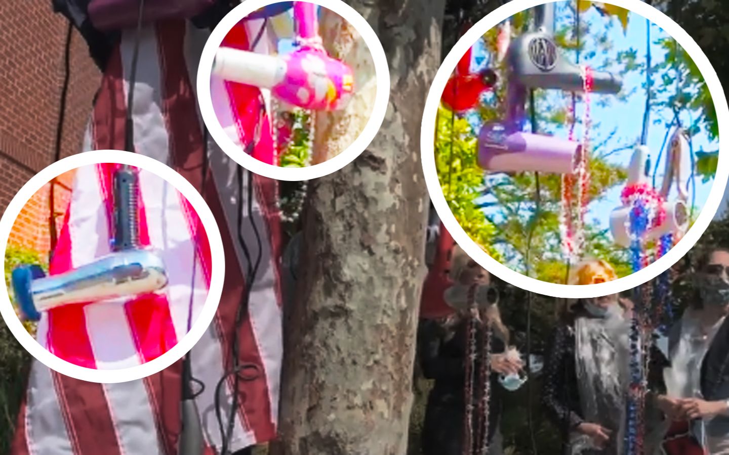 违规“洗剪吹”引众怒 佩洛西家门外被人挂满了吹风机和卷发棒