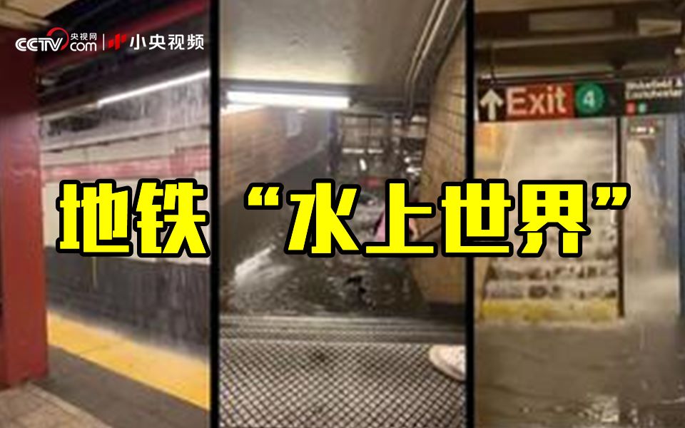 美国纽约暴雨后 地铁内俨然成了“水上世界”