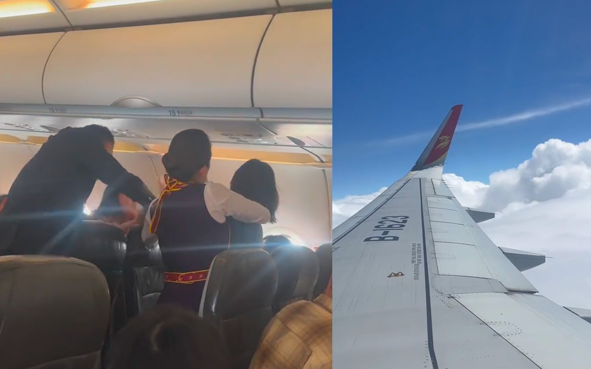 2乘客飞机上起冲突互相抓扯 航空公司回应：因座位问题起争执，已和解