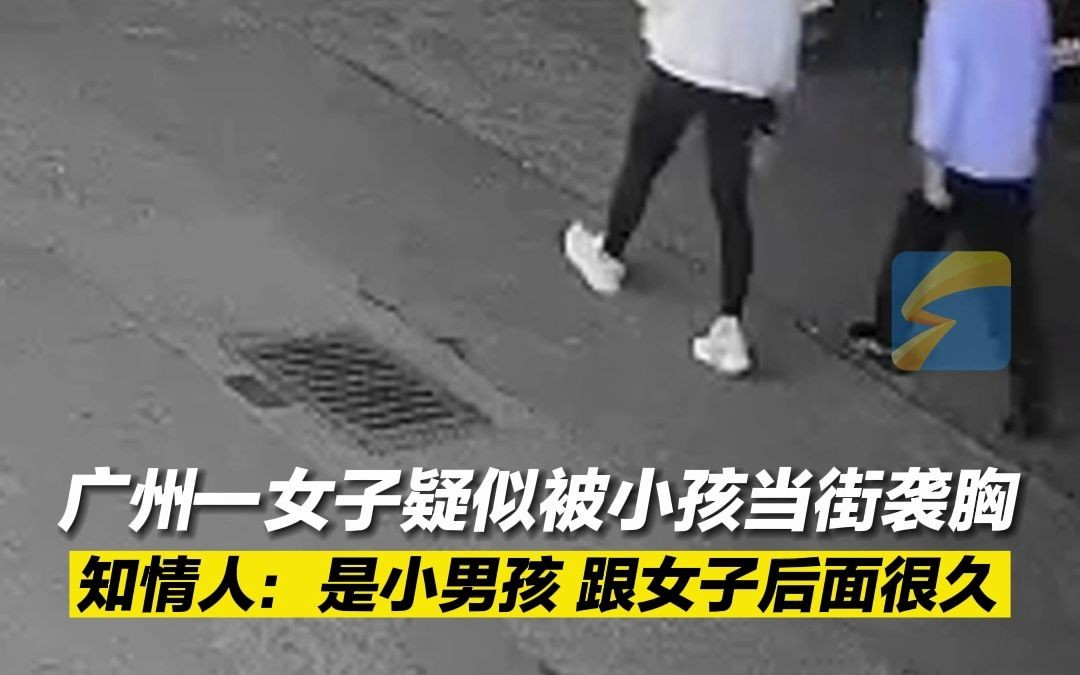 广州一女子疑似被小孩当街袭胸