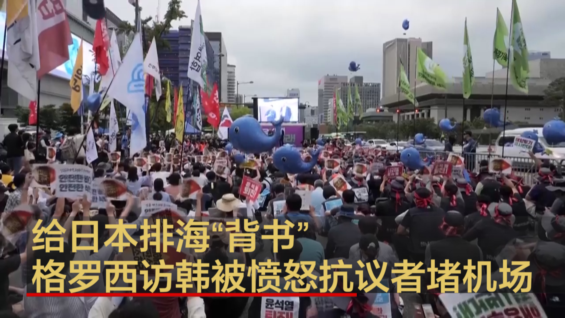 给日本排海“背书” 格罗西访韩被愤怒抗议者堵机场